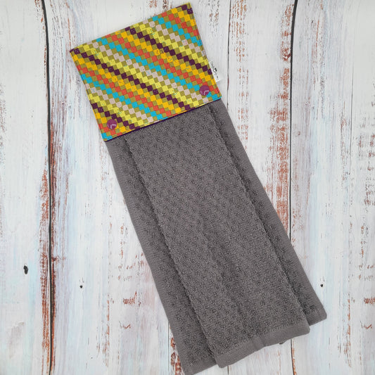 Essuie-mains - Serviette à mains - Cuisine/VR(Camping) - Serviette grise - Carreaux Violet, Lime, Corail, etc.