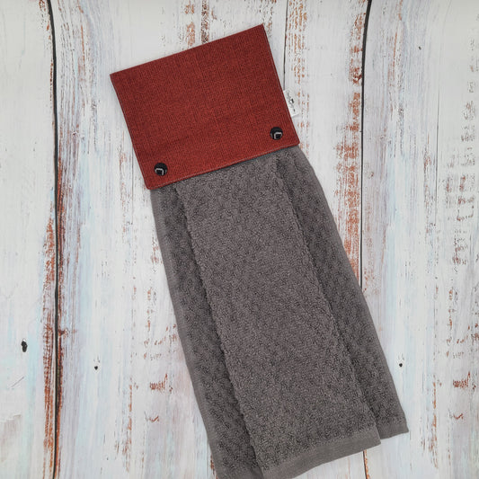 Essuie-mains - Serviette à mains - Cuisine/VR(Camping) - Serviette grise - Motifs rouges et gris