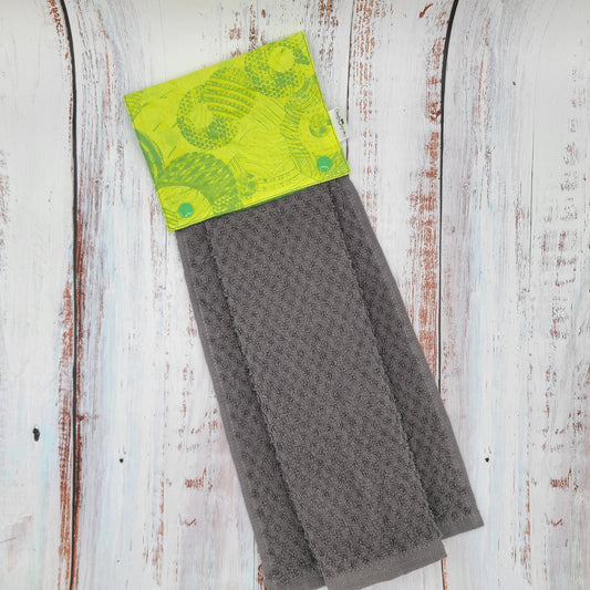 Essuie-mains - Serviette à mains - Cuisine/VR(Camping) - Serviette grise - Motifs 2 tons - Vert et Lime