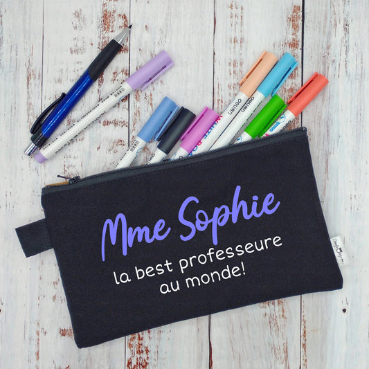 (CHOIX COULEURS) Étui à crayons - "NOM" la best professeure au monde. v1