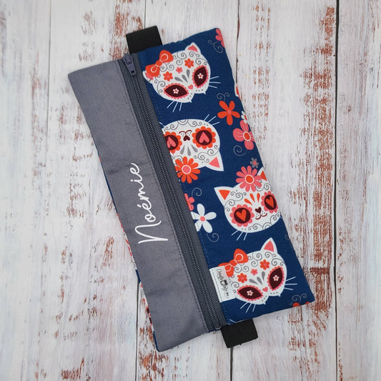 Étuis à crayons à élastique marque-page - Signet - Pour agenda, livres, etc. - Chats "Calavera"