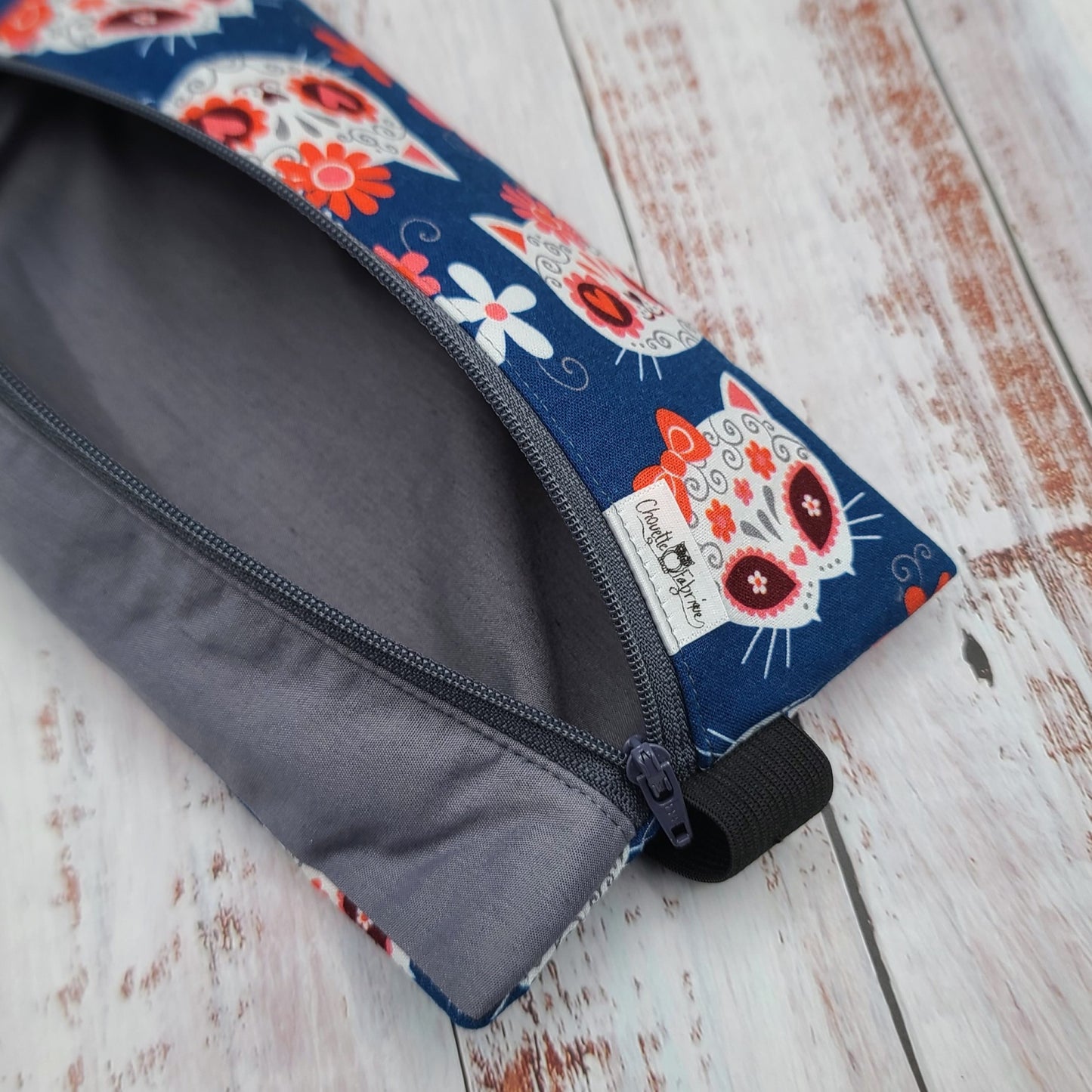 Étuis à crayons à élastique marque-page - Signet - Pour agenda, livres, etc. - Chats "Calavera"