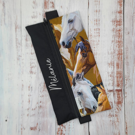 Étuis à crayons à élastique marque-page - Signet - Pour agenda, livres, etc. - Cheval / Chevaux