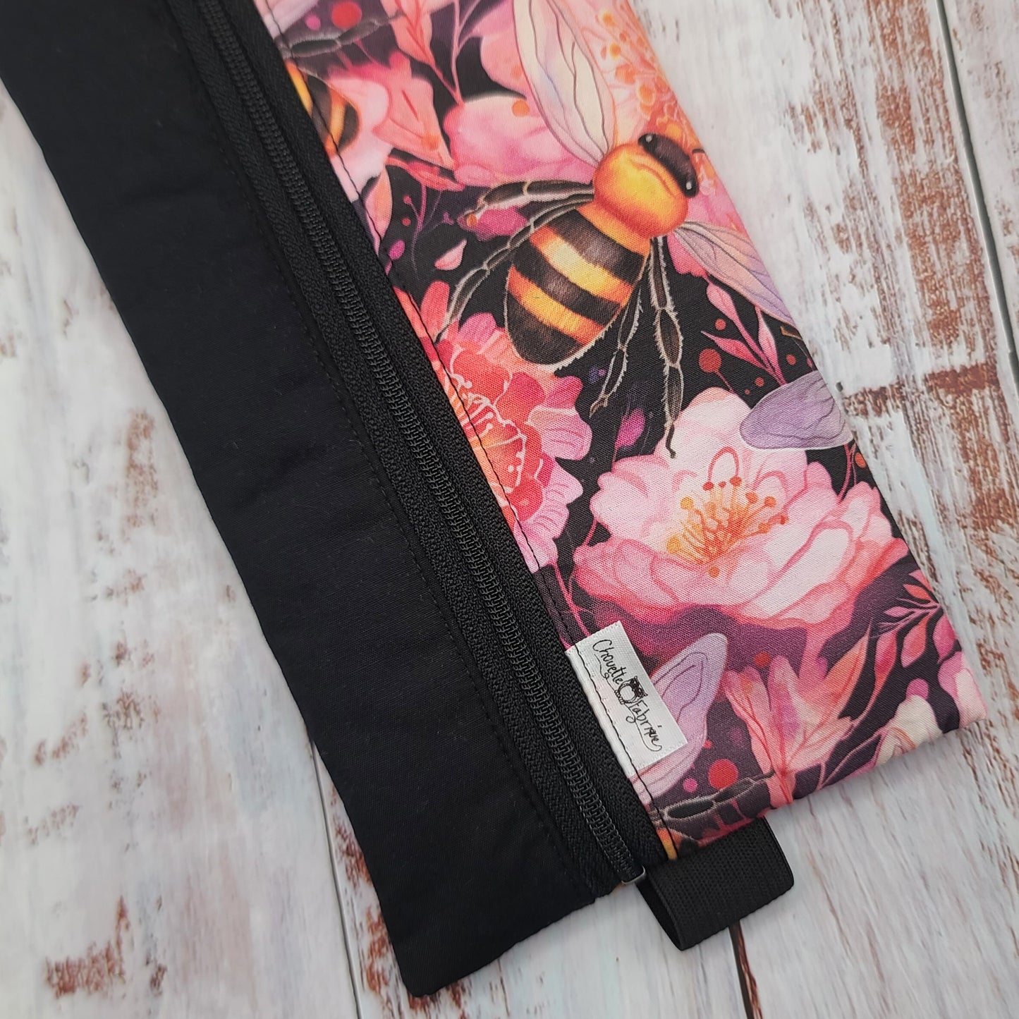 Étuis à crayons à élastique marque-page - Signet - Pour agenda, livres, etc. - Abeilles & Fleurs roses