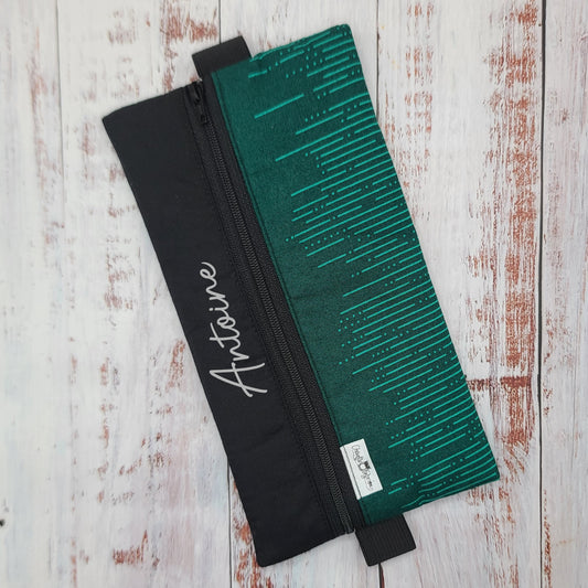 Étuis à crayons à élastique marque-page - Signet - Pour agenda, livres, etc. - Motifs lignes sur tons verts