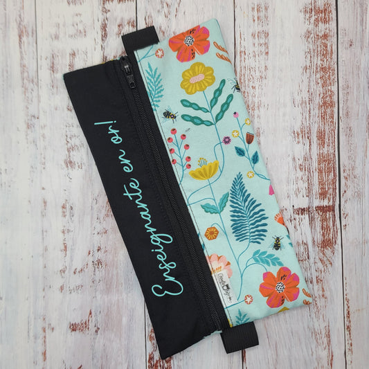Étuis à crayons à élastique marque-page - Signet - Pour agenda, livres, etc. - Fleurs sur tiges & Abeilles