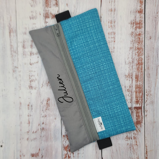 Étuis à crayons à élastique marque-page - Signet - Pour agenda, livres, etc. - Motifs hachurés (bleus)