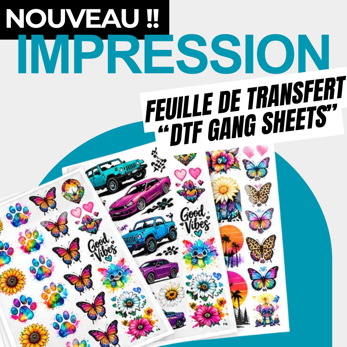 Impression Transfert DTF - Feuille de transfert "DTF GANG SHEETS"