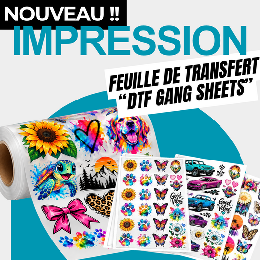 Impression Transfert DTF - Feuille de transfert "DTF GANG SHEETS"