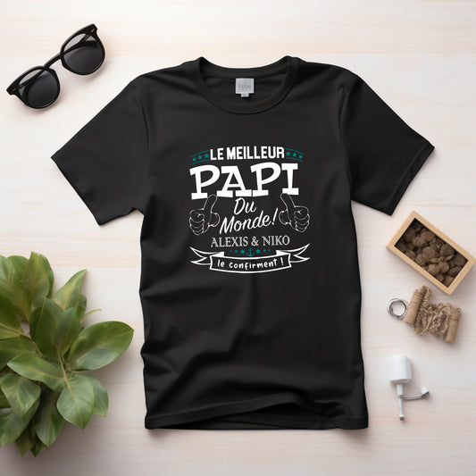 T-shirt HOMME à col rond - Le meilleur papi du monde - NOM(S) ENFANT(S)