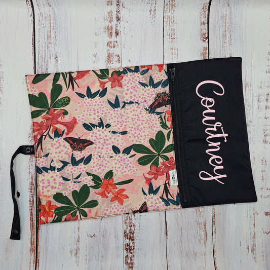 Napperon personnalisé (Couleur d'impression au choix) - Fleurs - Fleurs & Papillons - Pochette noire