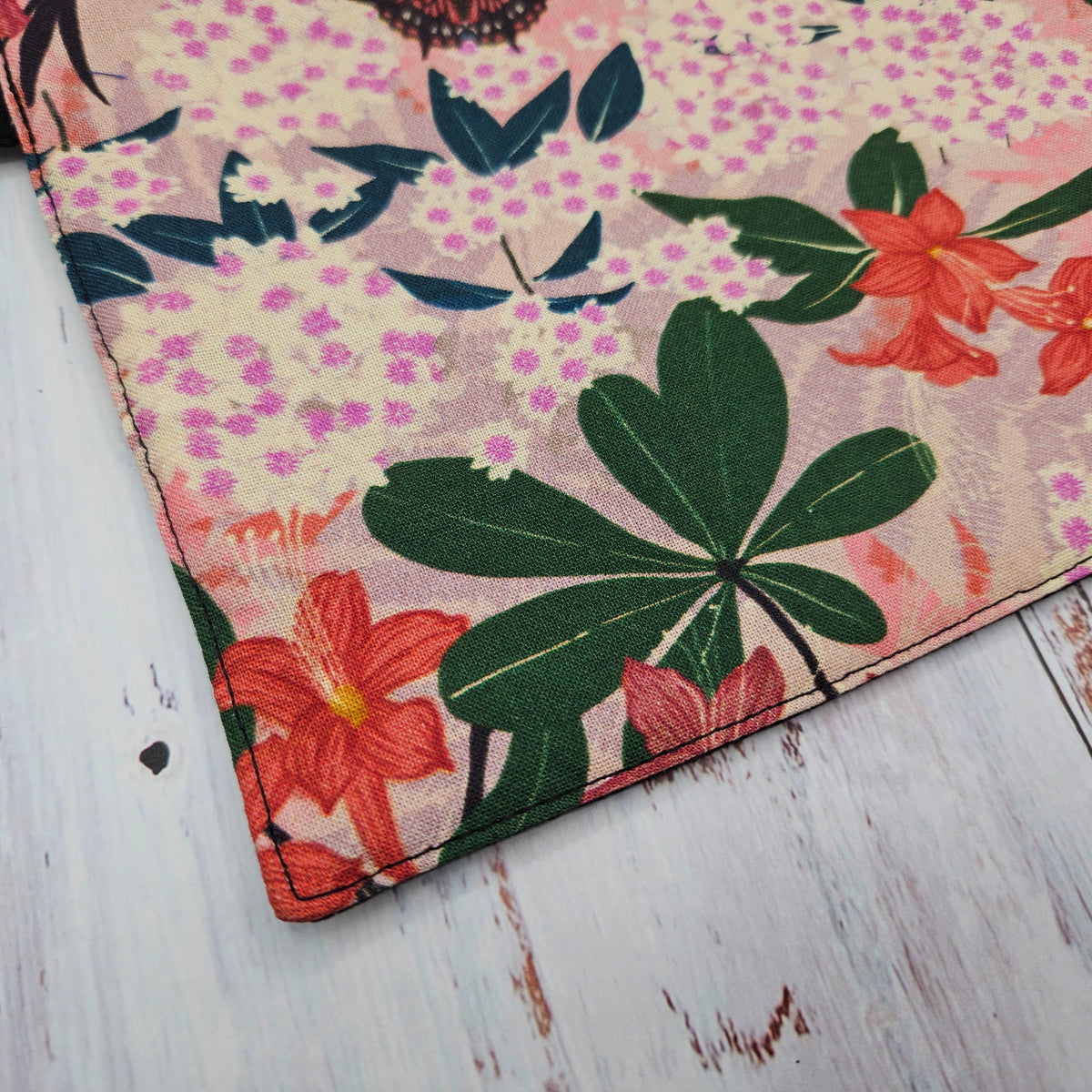 Napperon personnalisé (Couleur d'impression au choix) - Fleurs - Fleurs & Papillons - Pochette noire