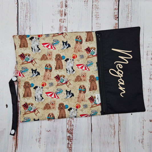 Napperon personnalisé (Couleur d'impression au choix) - Animaux - Chiens à la plage - Pochette noire