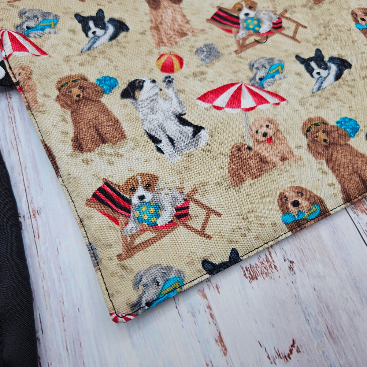 Napperon personnalisé (Couleur d'impression au choix) - Animaux - Chiens à la plage - Pochette noire