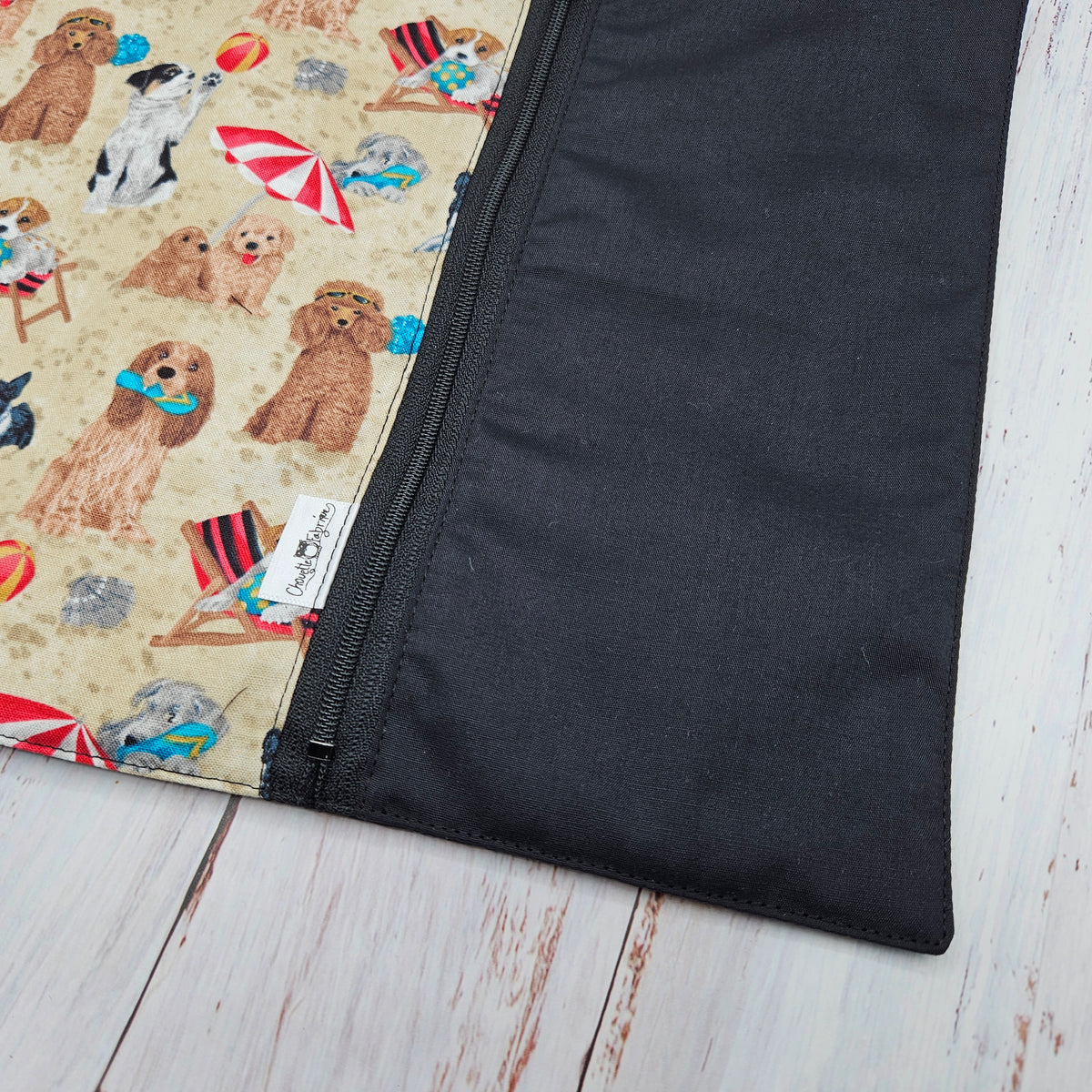 Napperon personnalisé (Couleur d'impression au choix) - Animaux - Chiens à la plage - Pochette noire