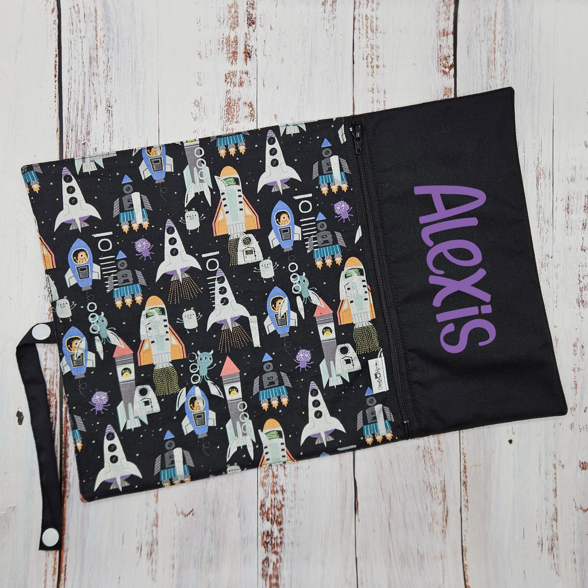Napperon personnalisé (Couleur d'impression au choix) - Espace - Fusées - Pochette noire