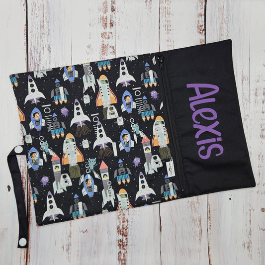 Napperon personnalisé (Couleur d'impression au choix) - Espace - Fusées - Pochette noire