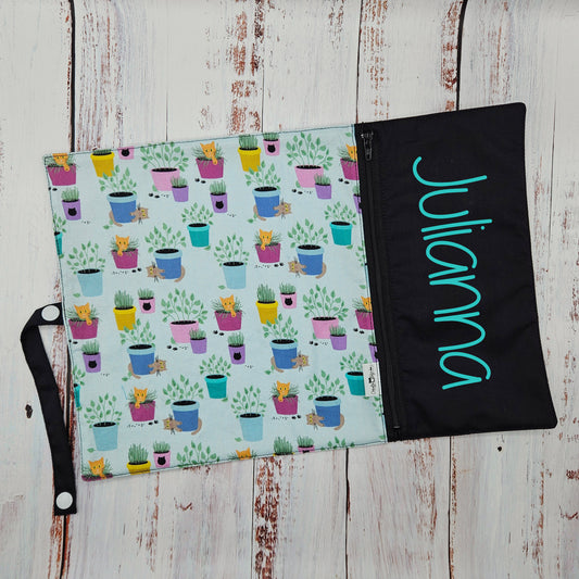 Napperon personnalisé (Couleur d'impression au choix) - Fleurs - Pots de fleurs & Chats - Pochette noire