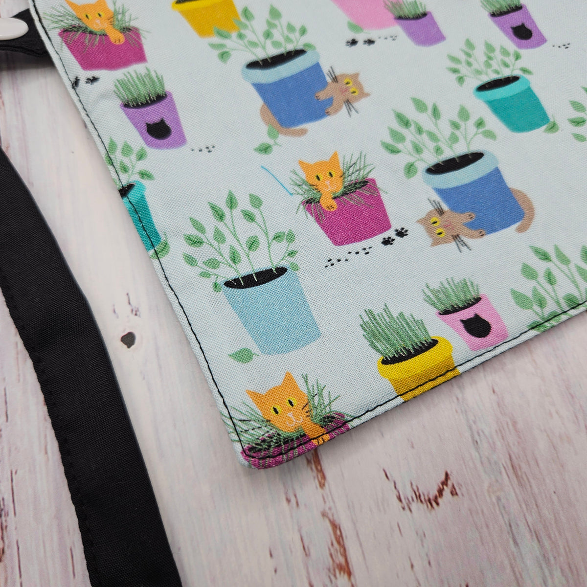Napperon personnalisé (Couleur d'impression au choix) - Fleurs - Pots de fleurs & Chats - Pochette noire