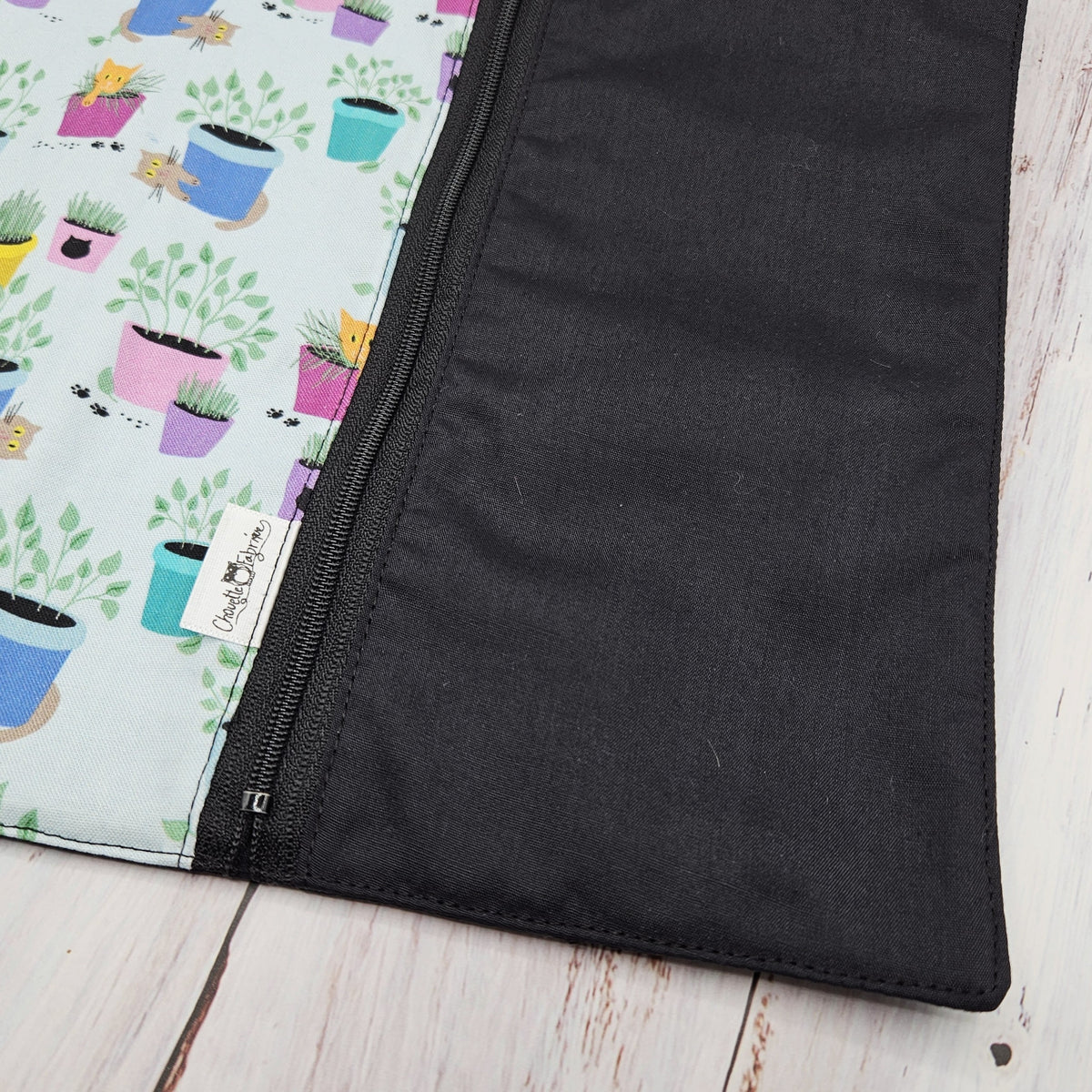 Napperon personnalisé (Couleur d'impression au choix) - Fleurs - Pots de fleurs & Chats - Pochette noire