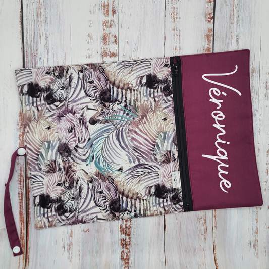 Napperon personnalise (Couleur d'impression au choix) - Zèbres - Pochette bourgogne