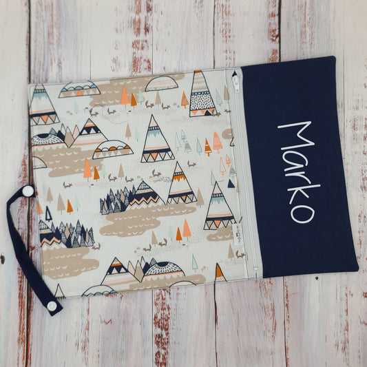 Napperon personnalisé (Couleur d'impression au choix) - Tipis Tentes Boho - Pochette marine