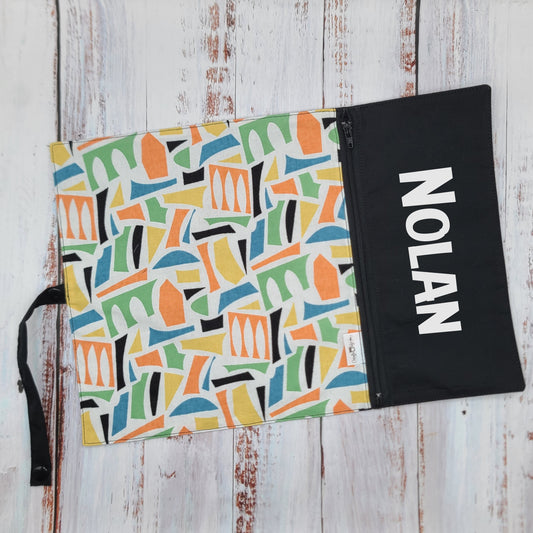 Napperon personnalise (Couleur d'impression au choix) - Formes géométriques multi couleurs- Pochette noire