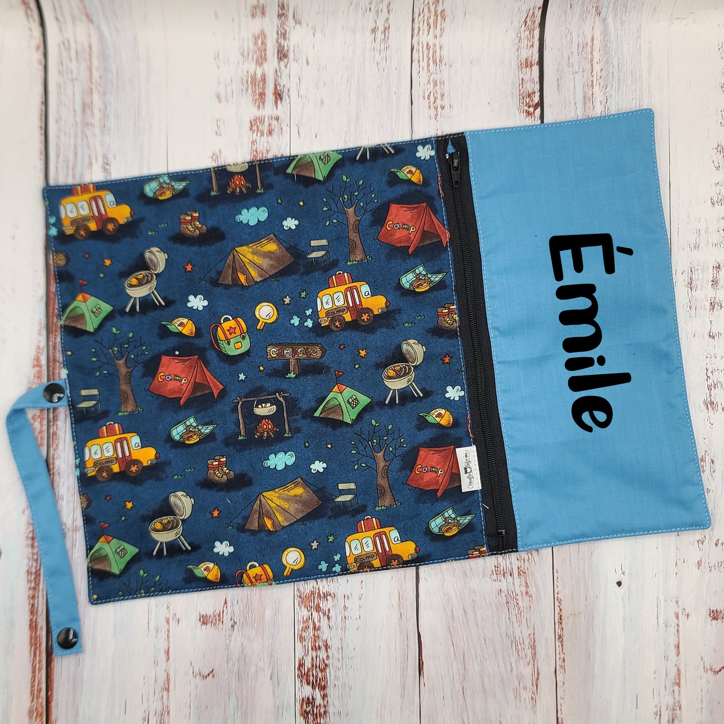 Napperon personnalise (Couleur d'impression au choix) - Randonnée / Camp de vacances - Pochette bleue