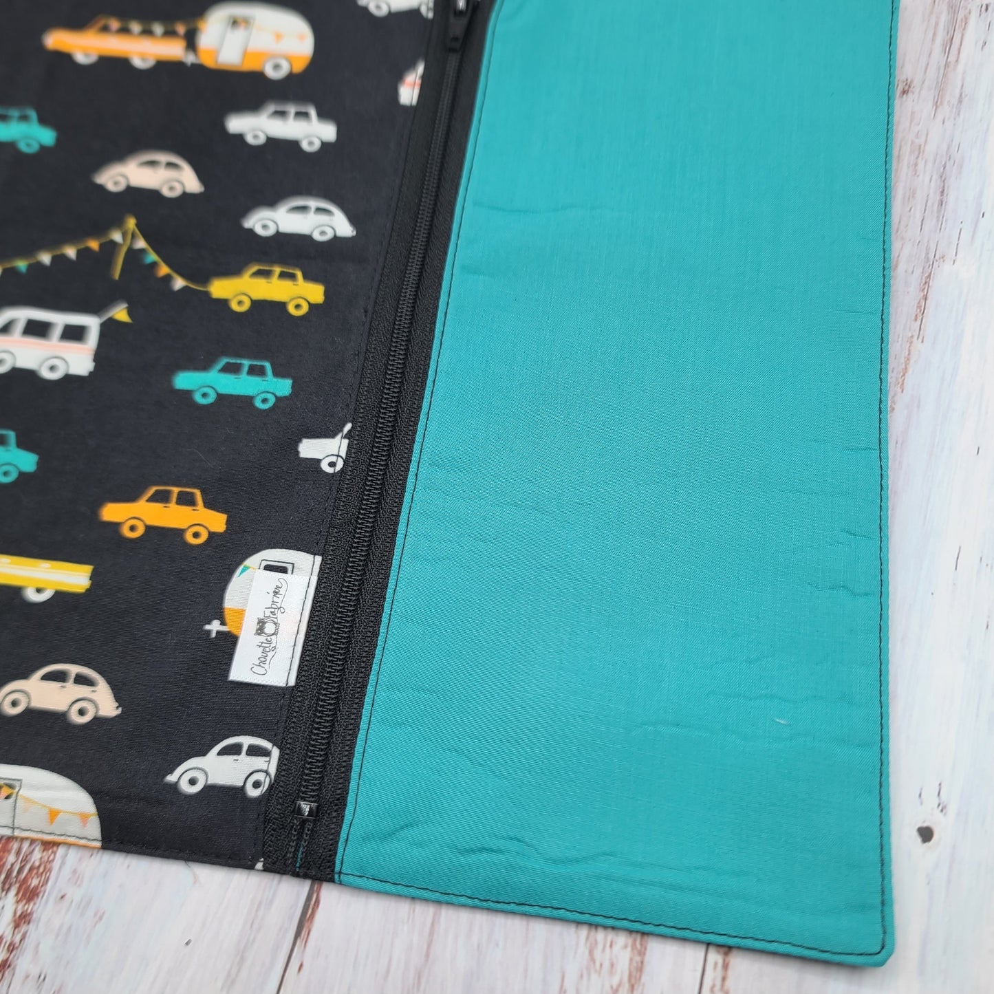 Napperon personnalise (Couleur d'impression au choix) - Camping - Roulottes Anciennes/Vintages - Pochette turquoise