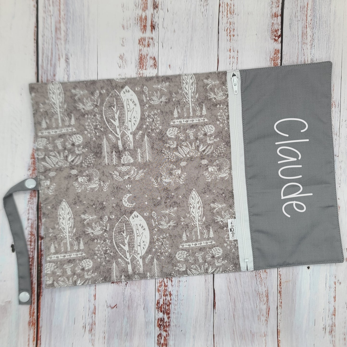 Napperon personnalise (Couleur d'impression au choix) - Nature douce - Hérissons & Écureuils - Tons sur tons - Pochette grise