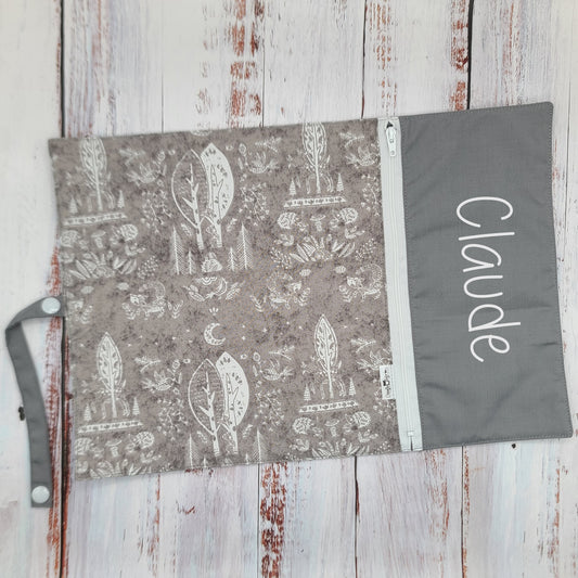 Napperon personnalise (Couleur d'impression au choix) - Nature douce - Hérissons & Écureuils - Tons sur tons - Pochette grise