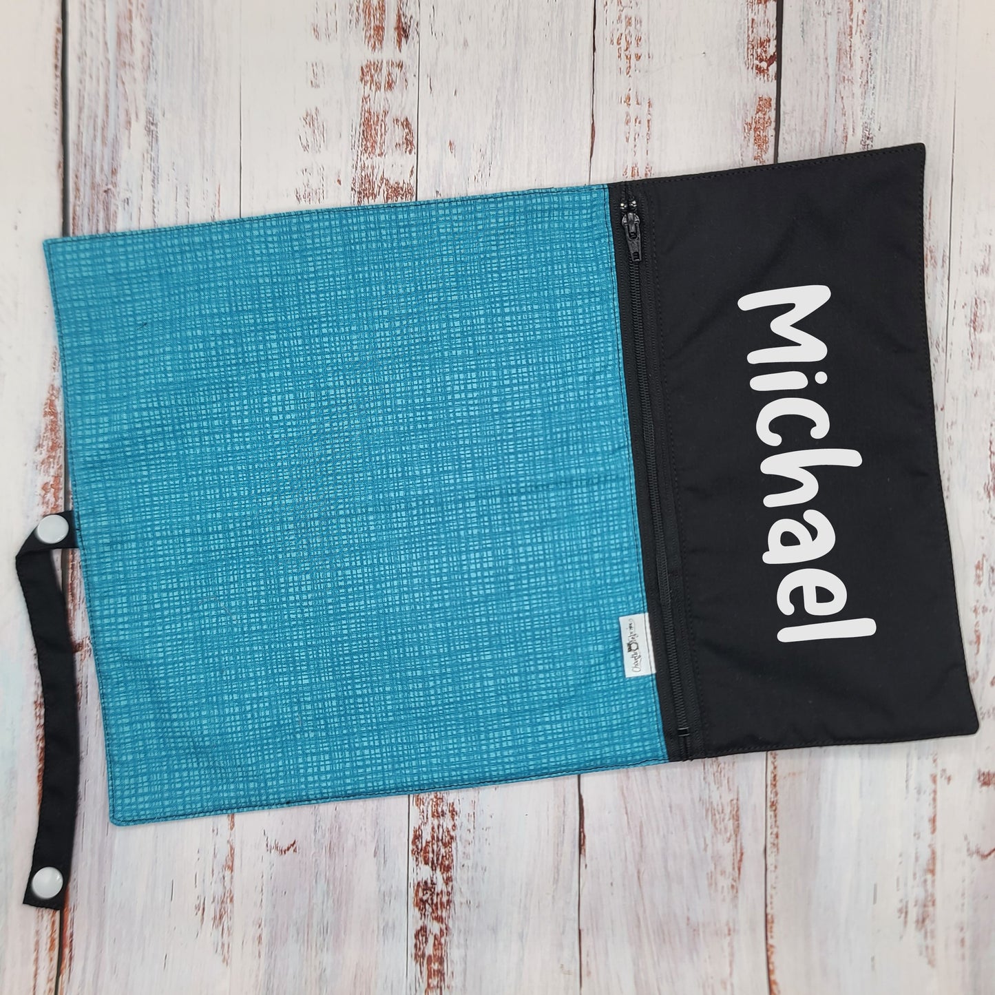 Napperon personnalise (Couleur d'impression au choix) - Motifs hachurés tons de bleus - Pochette noire