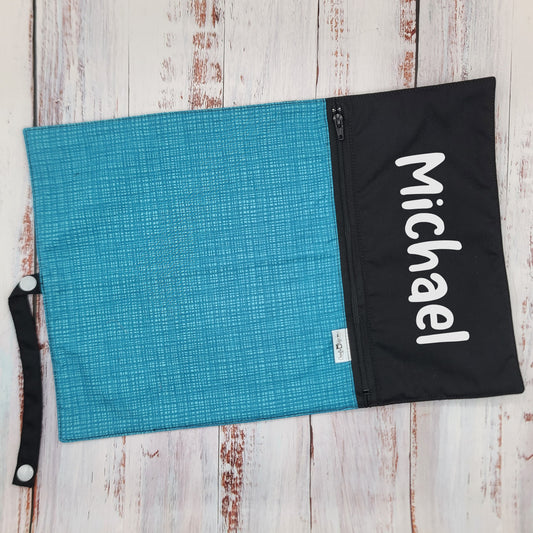 Napperon personnalise (Couleur d'impression au choix) - Motifs hachurés tons de bleus - Pochette noire