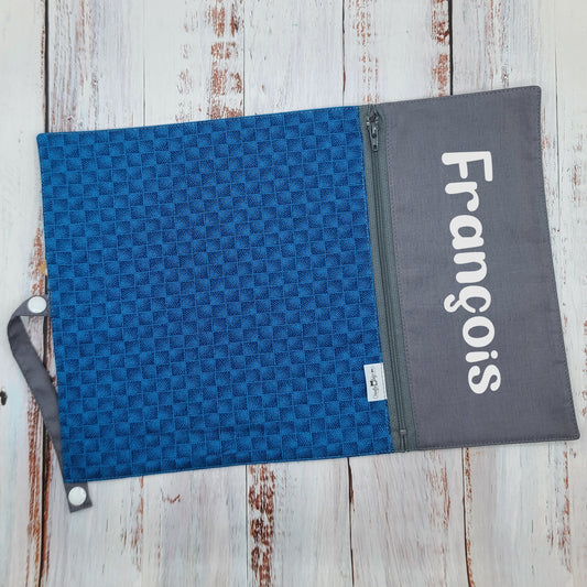 Napperon personnalise (Couleur d'impression au choix) - Motifs tons de bleus - Pochette grise