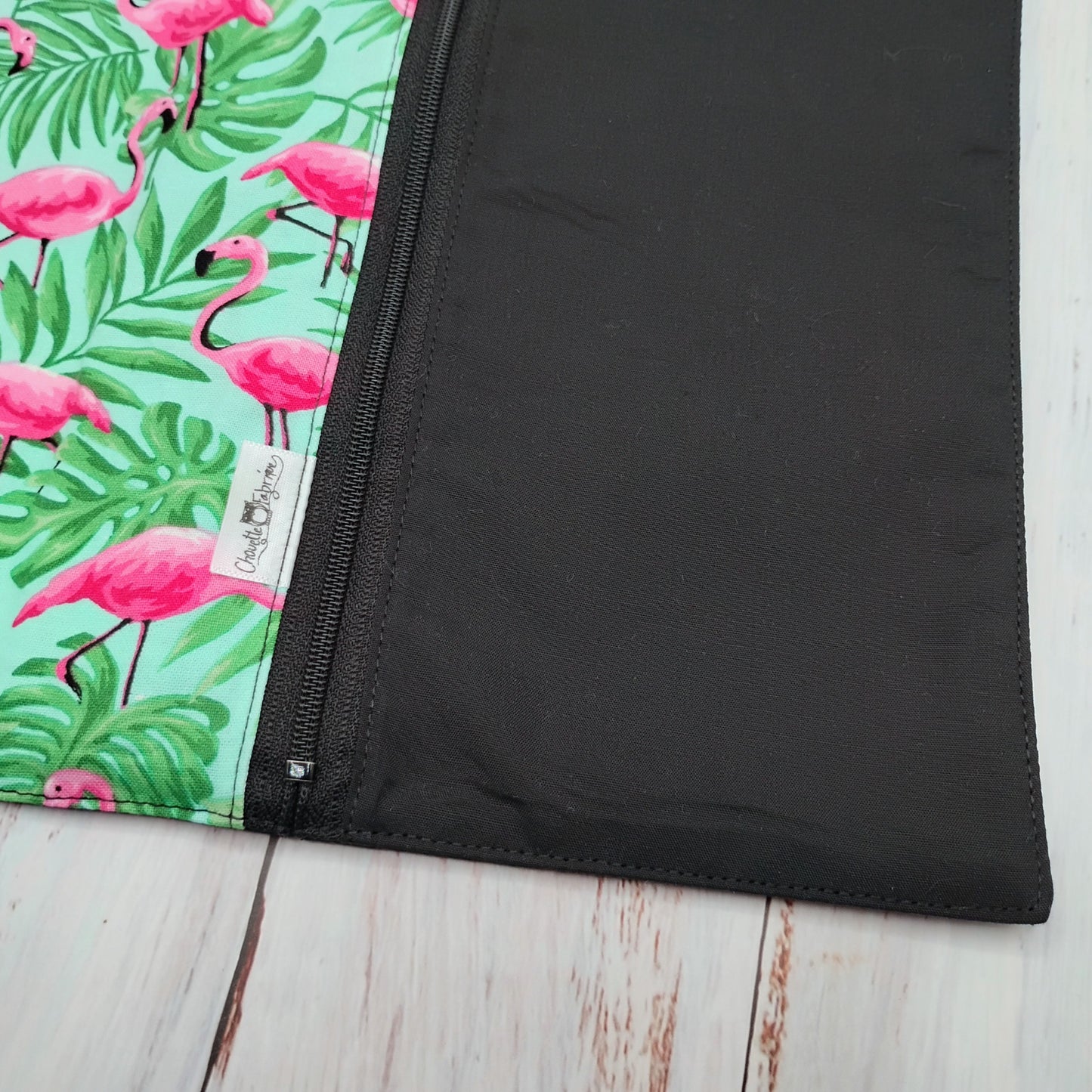 Napperon personnalise (Couleur d'impression au choix) - Flamants roses et feuillages verts - Pochette noire