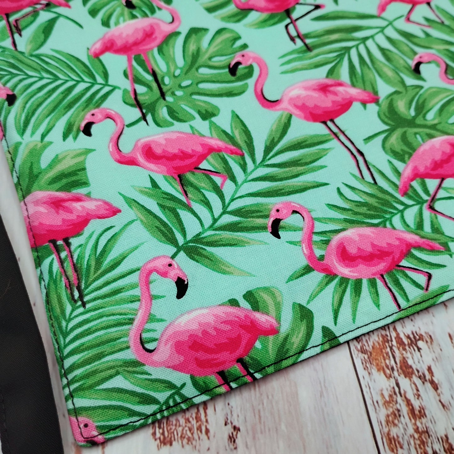 Napperon personnalise (Couleur d'impression au choix) - Flamants roses et feuillages verts - Pochette noire