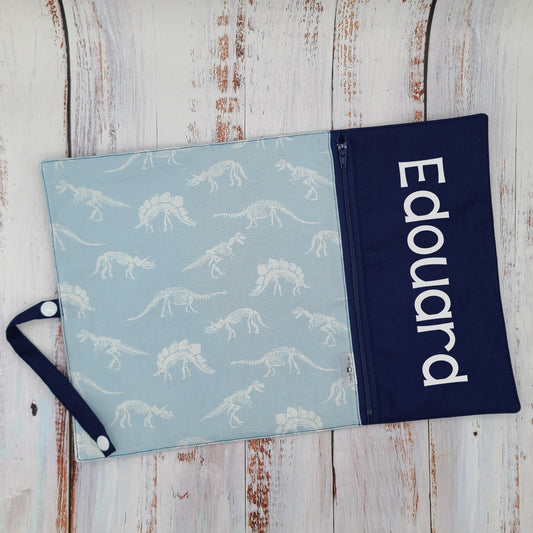 Napperon personnalise (Couleur d'impression au choix) - Dinos bleus et blancs