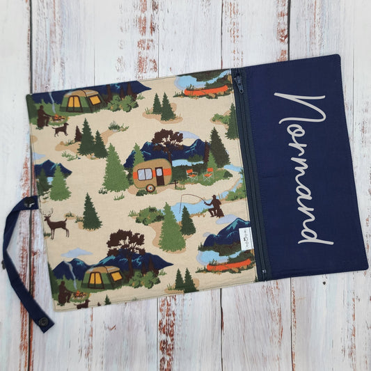 Napperon personnalisé (Couleur d'impression au choix) - Camping & Pêche en nature - Pochette marine