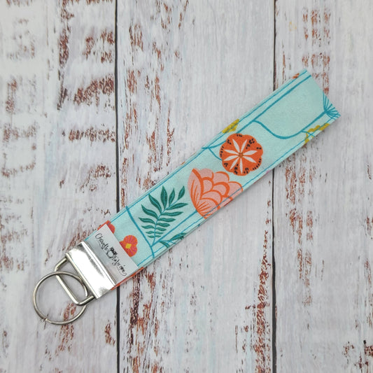 Porte-clé - Dragonne - Poignet - Fleurs tons pastels (Sans impression, motifs tout le tour)
