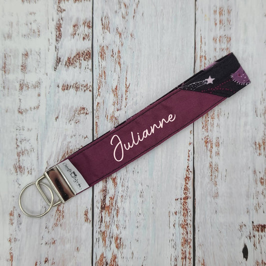 Porte-clé - PERSONNALISÉ - Dragonne - Poignet - Licornes et étoiles - Bande bourgogne