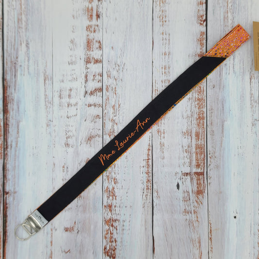 Porte-clé personnalisé (Prénom, Nom, Petite pensée, Enseignants, Merci) - Dragonne - Bulles multi couleurs - Bande noire