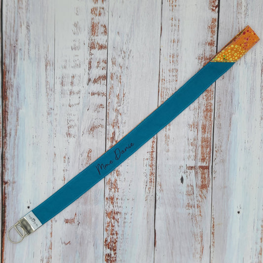 Porte-clé personnalisé (Prénom, Nom, Petite pensée, Enseignants, Merci) - Dragonne - Bulles multi couleurs - Bande teal