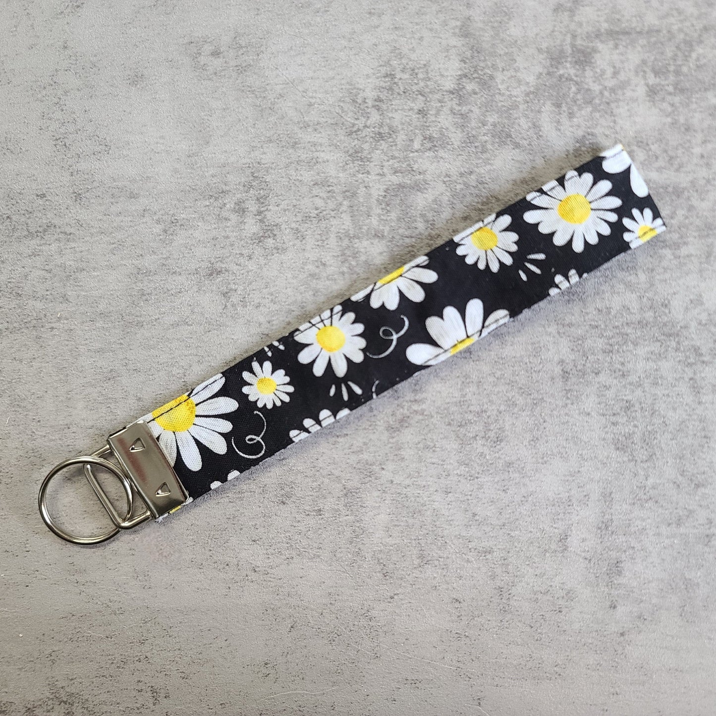 Porte-clé - PERSONNALISÉ - Dragonne - Poignet - Marguerites - Bande noire
