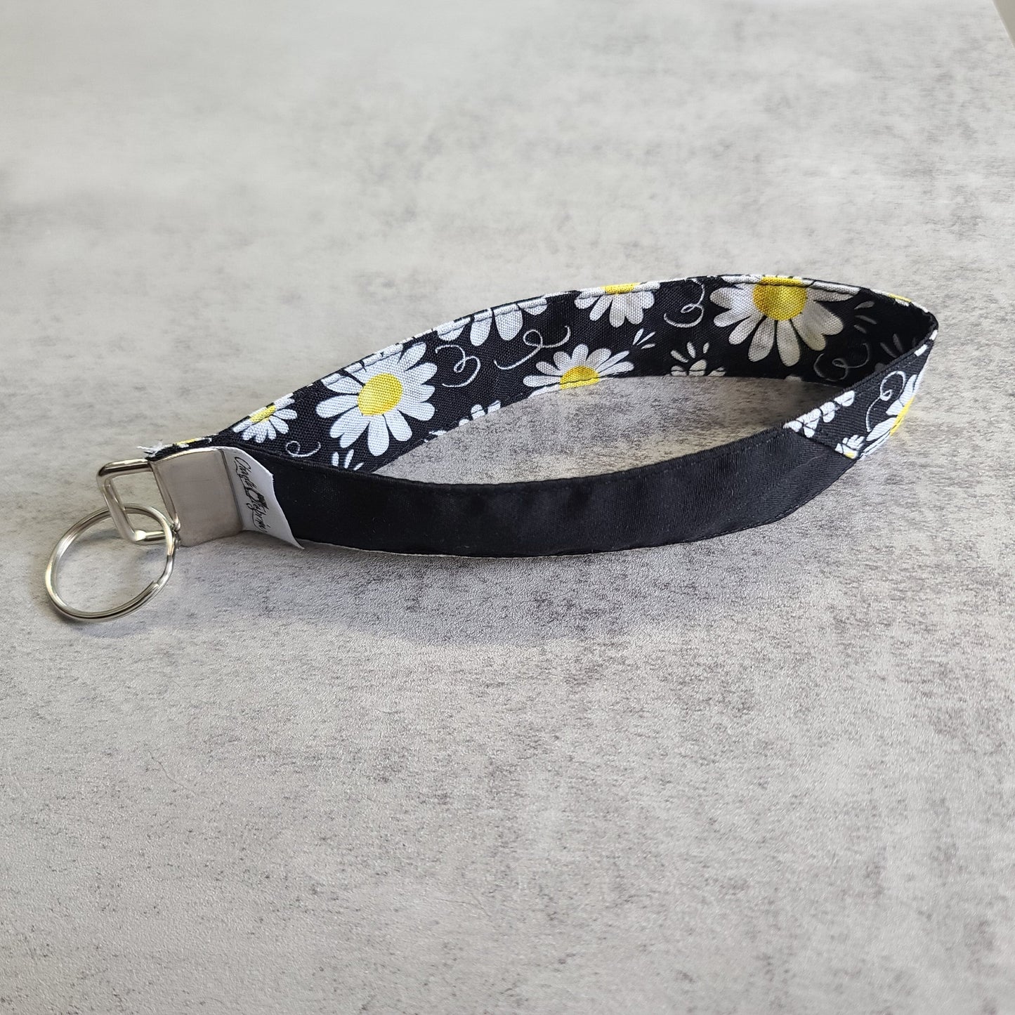 Porte-clé - PERSONNALISÉ - Dragonne - Poignet - Marguerites - Bande noire