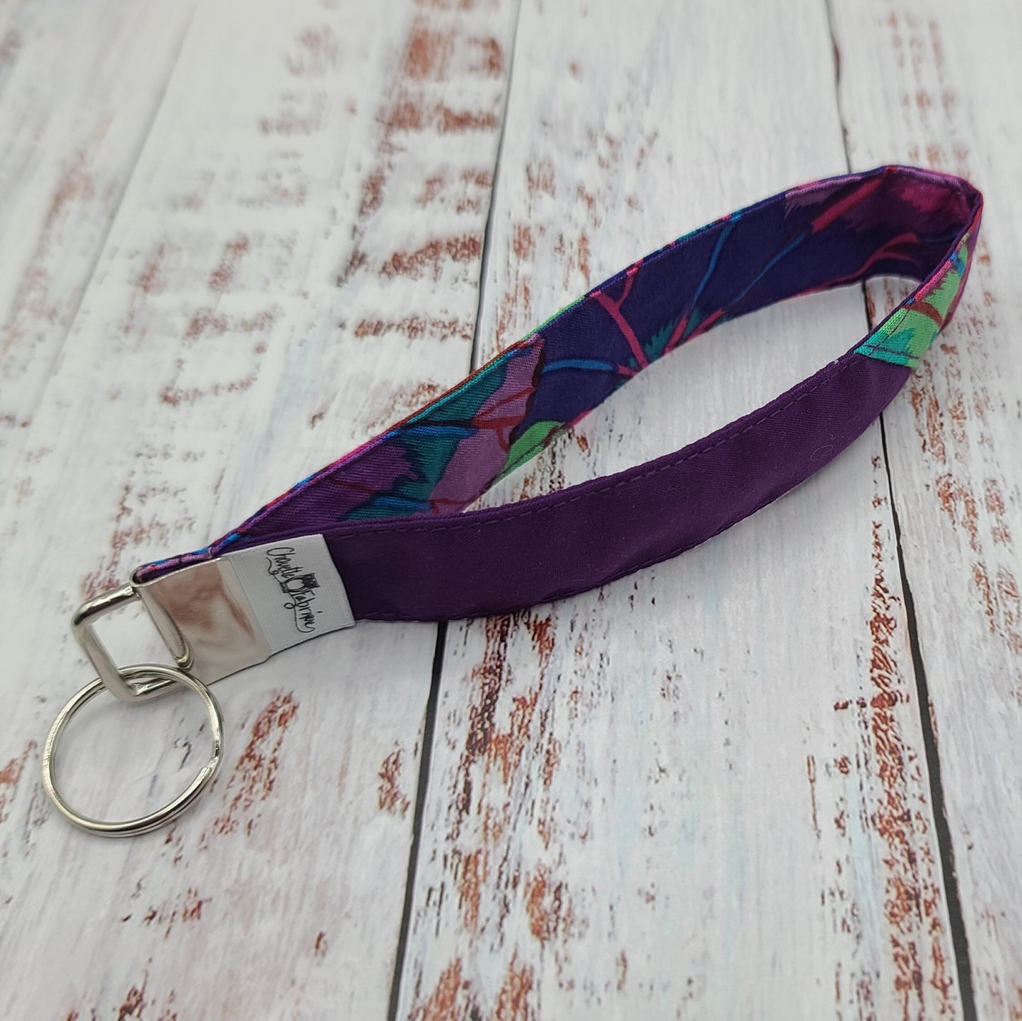 Porte-clé - PERSONNALISÉ - Dragonne - Poignet - Fleurs Lilas/Violet - Bande violet