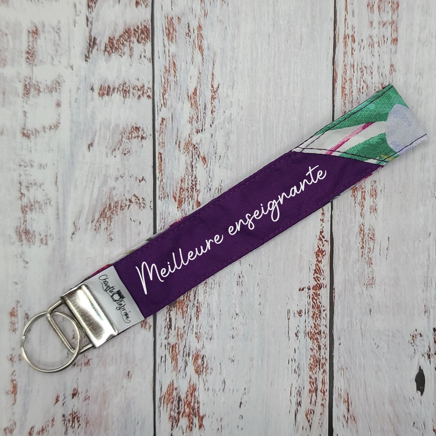 Porte-clé - PERSONNALISÉ - Dragonne - Poignet - Fleurs & Flamants - Bande violet