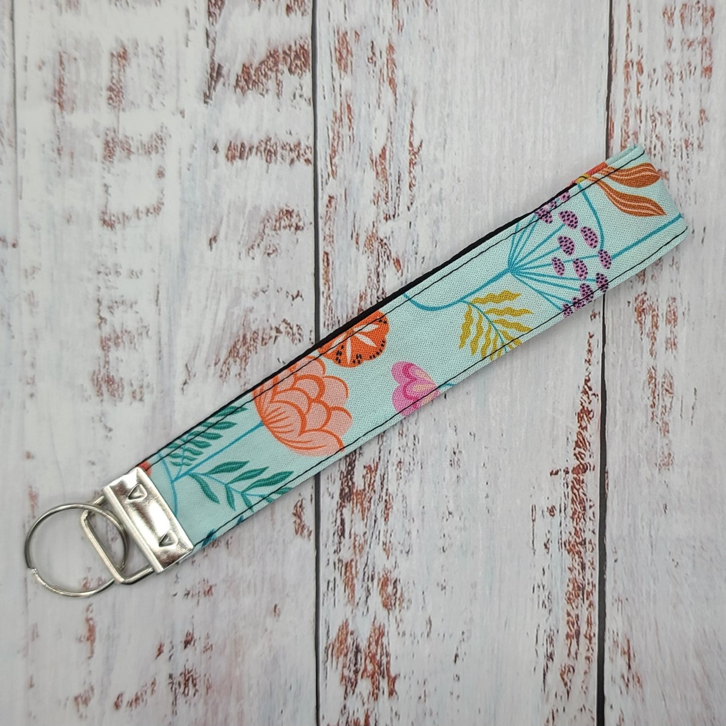 Porte-clé - PERSONNALISÉ - Dragonne - Poignet - Fleurs sur tiges & Abeilles - Bande noire
