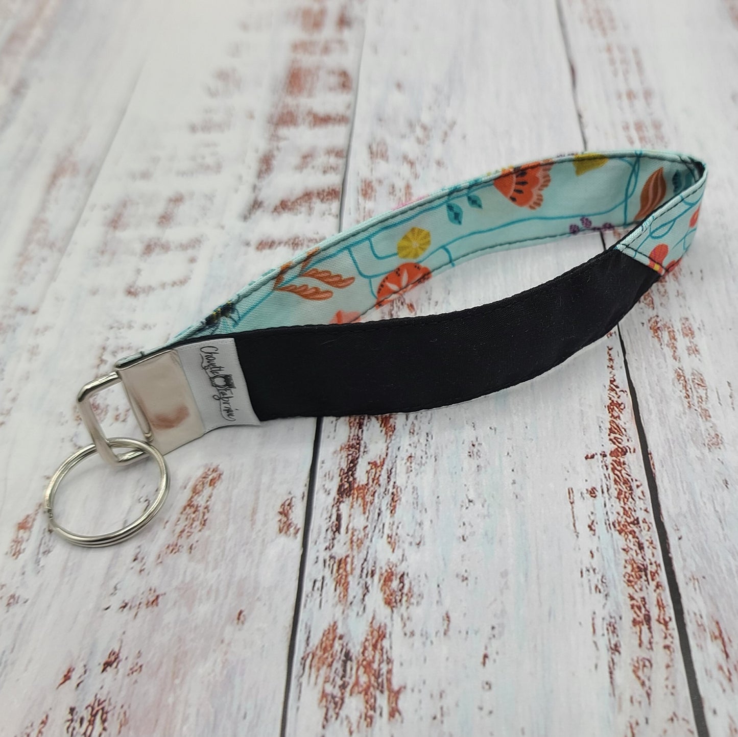 Porte-clé - PERSONNALISÉ - Dragonne - Poignet - Fleurs sur tiges & Abeilles - Bande noire