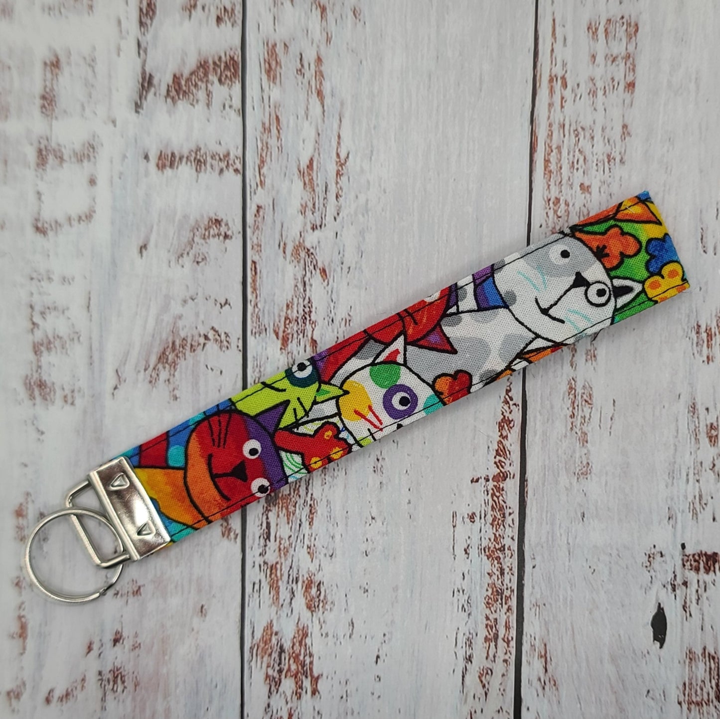 Porte-clé - PERSONNALISÉ - Dragonne - Poignet - Chats multi couleurs - Bande noire