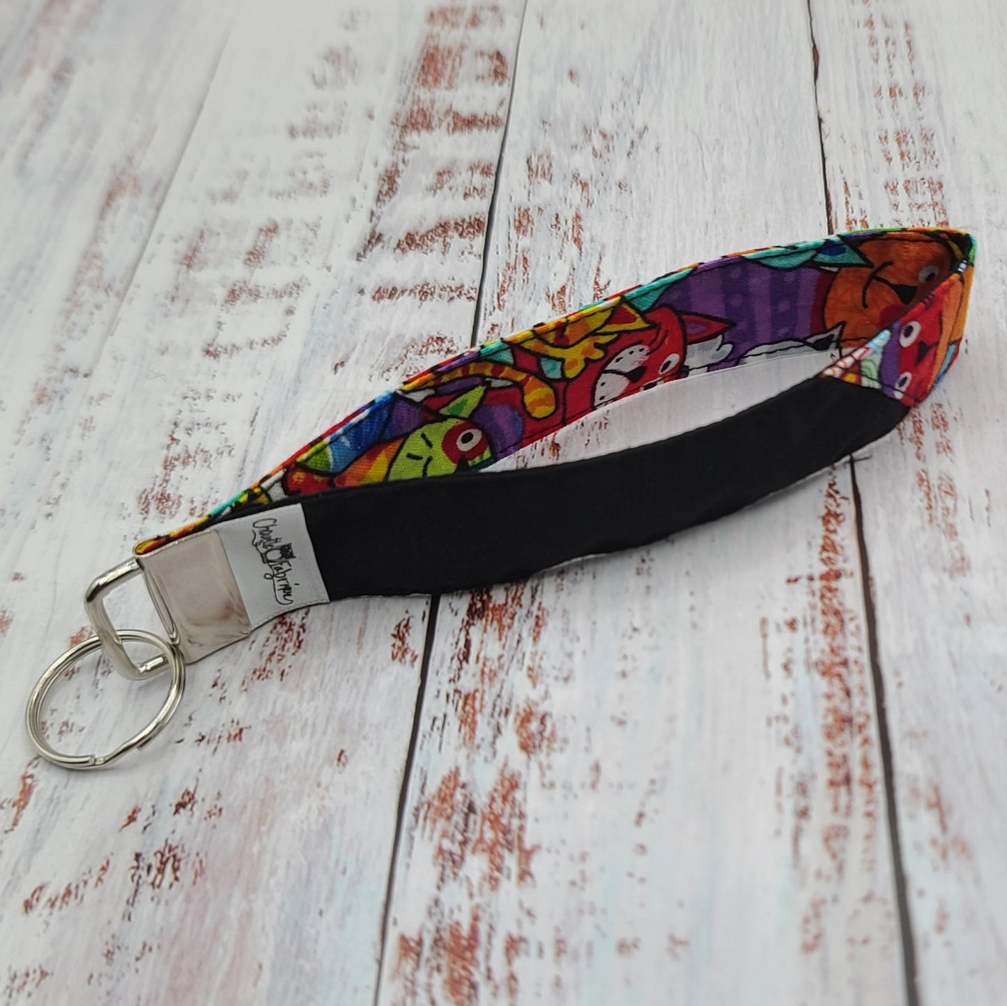Porte-clé - PERSONNALISÉ - Dragonne - Poignet - Chats multi couleurs - Bande noire